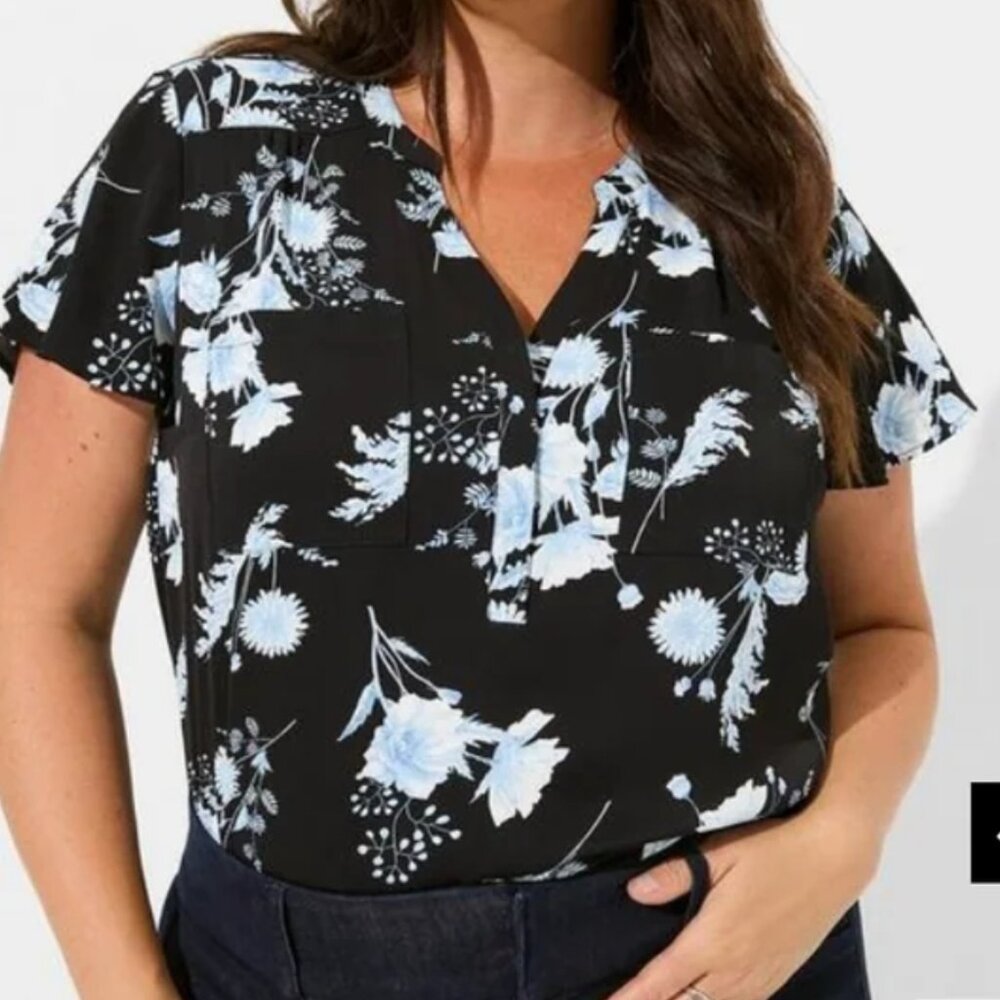 Harper Studio Crepe de Chine Flutter Short Sleeve Blouse